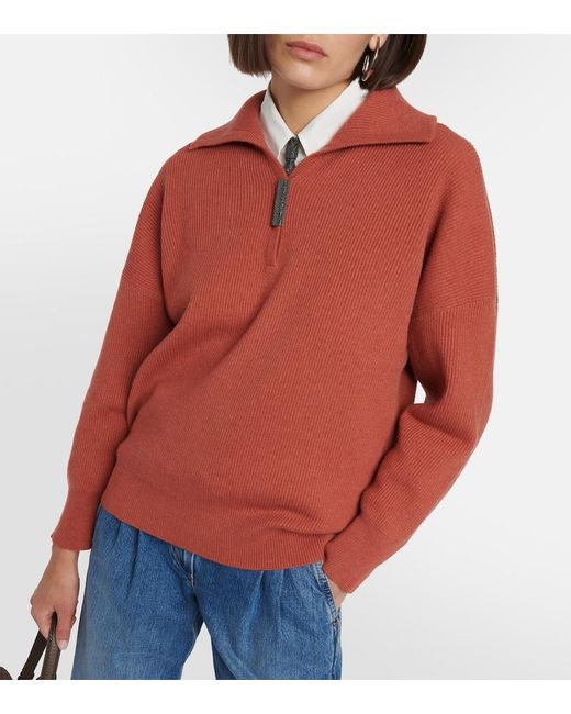 Brunello Cucinelli Red Cashmere Polo Sweater