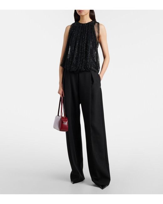 Sportmax Black Embellished Mesh And Jersey Top