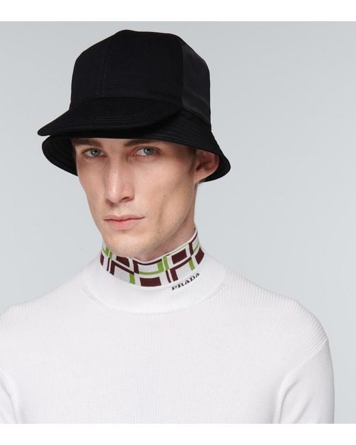 Prada Black Embroidered Bucket Hat for men