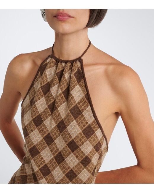 AYA MUSE White Kae Scarf-Detail Plaid Halterneck Top