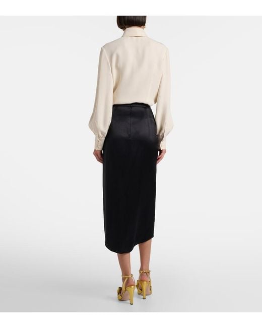 Valentino Black Asymmetric Low-Rise Silk Midi Skirt