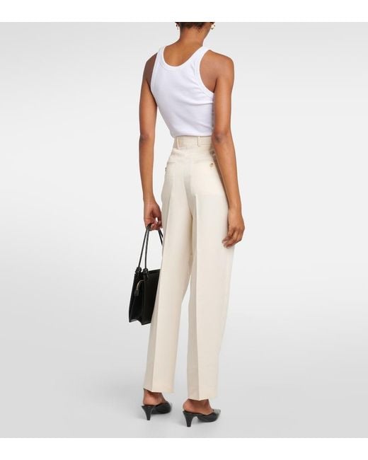 Totême White Pleated Straight Pants