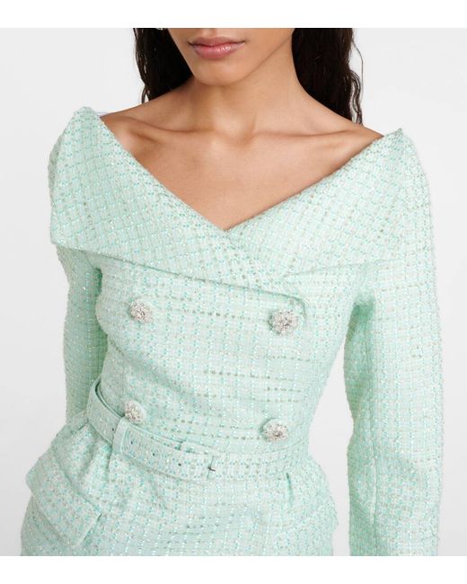 self portrait green tweed dress self-portrait - Lime Boucle Midi Dress main image 0