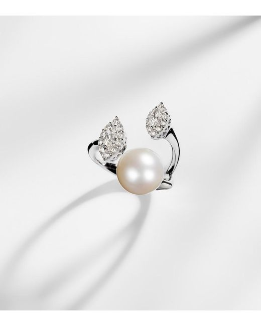 YEPREM White Pearlescent 18Kt Ring With Diamonds And Pearl
