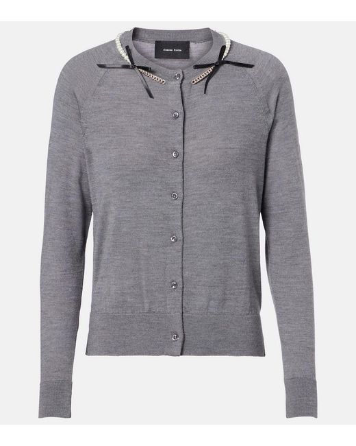 Simone Rocha Gray Embellished Wool And Silk Cardigan