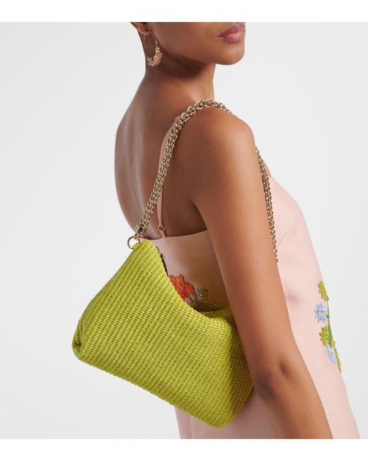 Jimmy Choo Yellow Callie Raffia Shoulder Bag