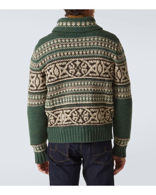 RRL Green Wool Zip-Up Sweater for men