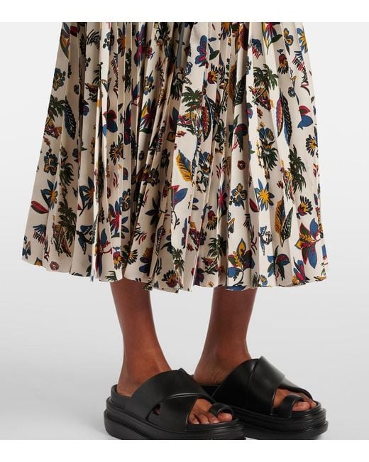 Sacai White Printed Pleated Midi Skirt