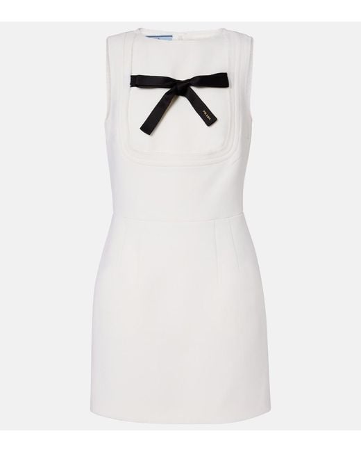 Prada White Bow-Detail Virgin Wool Minidress