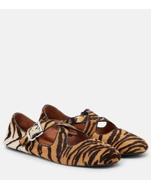 Alaïa Brown Tiger-Print Calf Hair Ballet Flats