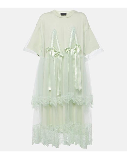 Simone Rocha Green Bow-detail Layered Jersey Midi Dress