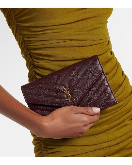 Saint Laurent Purple Cassandre Embellished Leather Wallet On Chain