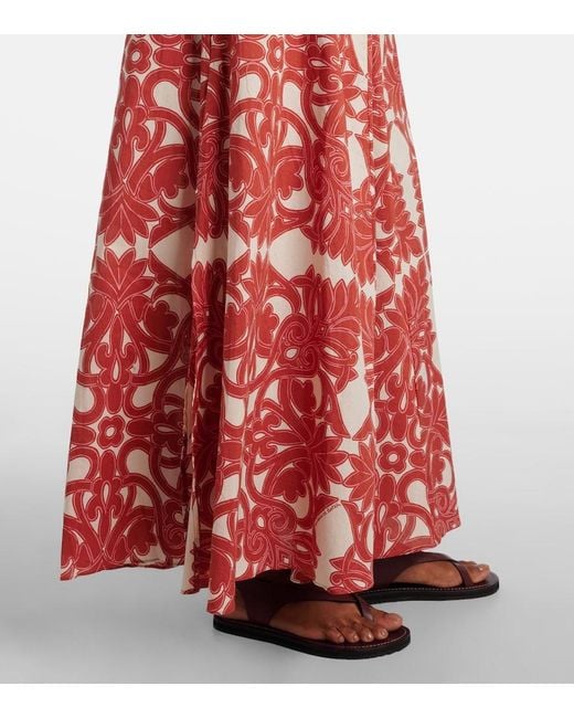 Poupette Red Noreen Printed Cotton Maxi Dress
