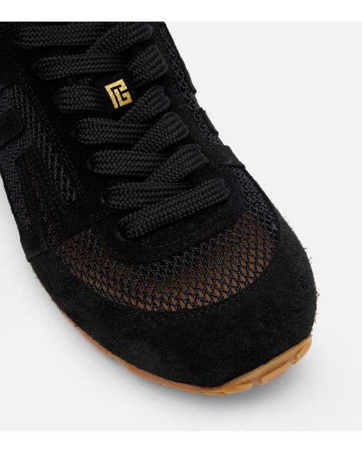 Balmain Black Runner Suede-Trimmed Sneakers