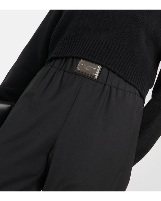 Dolce & Gabbana Black Wool-Blend Wide-Leg Pants