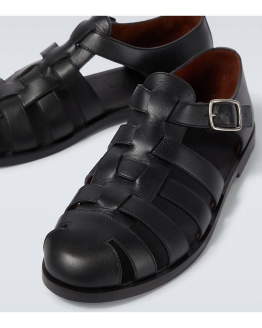Loro Piana Black Maxime Walk Leather Fisherman Sandals for men