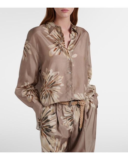 Brunello Cucinelli Natural Floral Silk Shirt