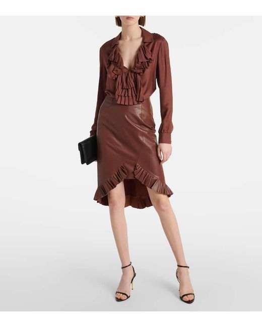 Tom Ford Brown Ruffled Twill Blouse