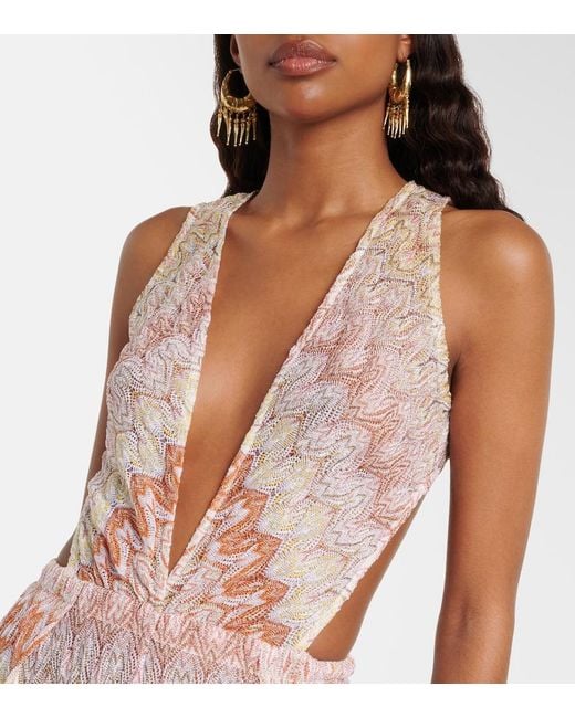Missoni Natural Open-Back Lame Jumpsuit