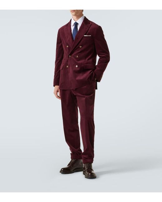 Brunello Cucinelli Red Cotton And Cashmere Corduroy Suit for men