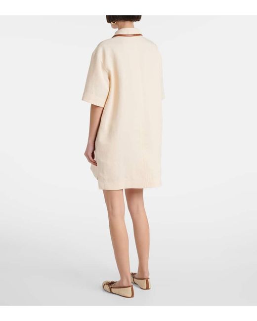 Gucci Natural Minikleid Horsebit Aus Leinen-Canvas