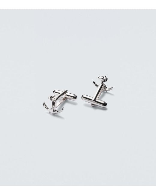Mateo White Anchor Rhodium-Plated Sterling Cufflinks for men