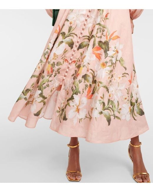 Vestido midi Lexi de lino floral Zimmermann de color Natural