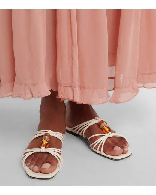 Jimmy Choo White Lova Beaded Leather Sandals