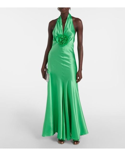 Rodarte Green Rose Halterneck Silk Gown