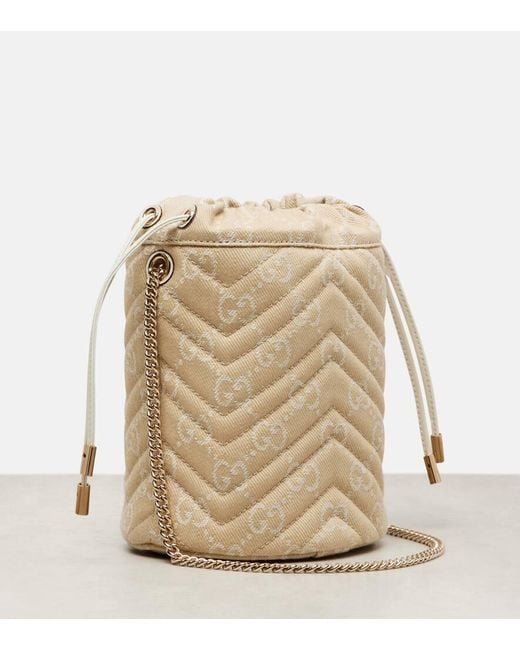Gucci Natural Bucket Bag Gg Marmont Mini Aus Denim