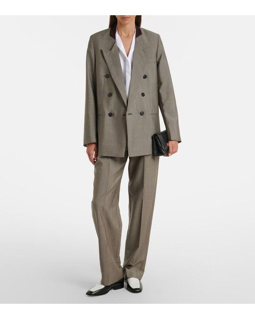 Victoria Beckham Gray Wool And Mohair Straight Pants