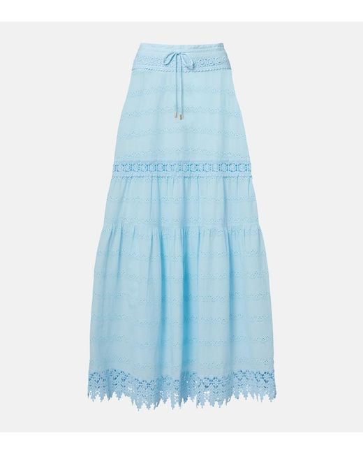 Melissa Odabash Blue Alessia Broderie Anglaise Cotton Maxi Skirt