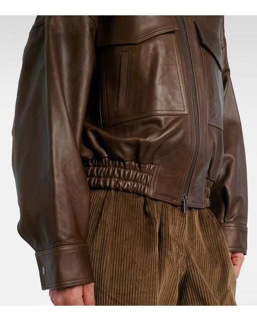 Staud Brown Eugene Leather Bomber Jacket