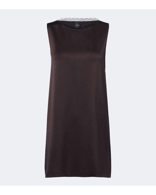 Leset Brown Barb Lace-Trimmed Satin Minidress