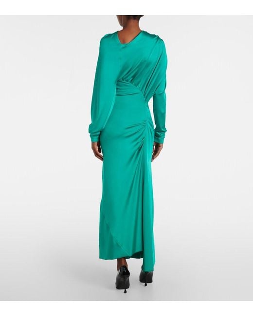 Victoria Beckham Blue Draped Asymmetric Satin Midi Dress