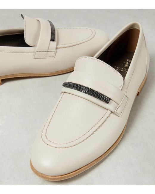 Brunello Cucinelli White Leather Loafers