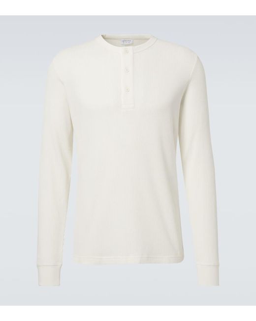 Sunspel White Cotton Henley Shirt for men