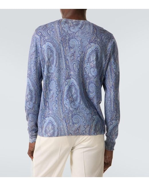 Etro Blue Paisley Silk And Cashmere Sweater for men