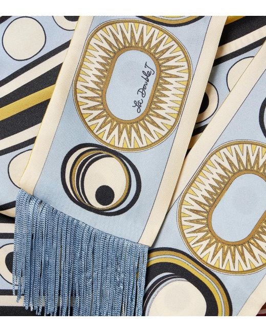 LaDoubleJ Metallic Fringed Printed Silk Twill Scarf