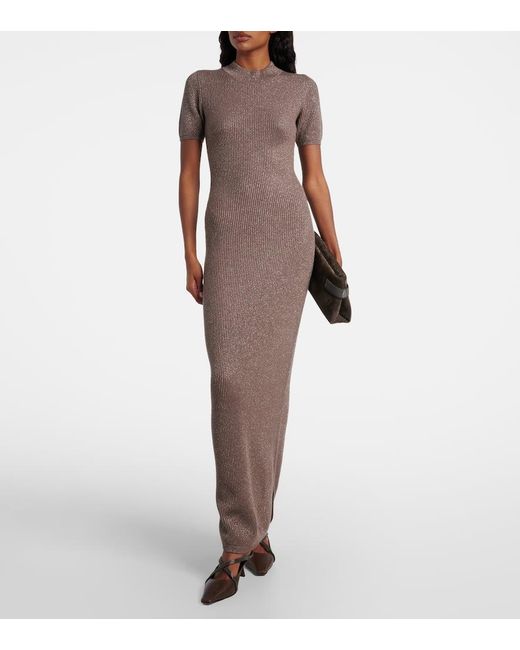 Brunello Cucinelli Brown Ribbed-Knit Cashmere-Blend Maxi Dress