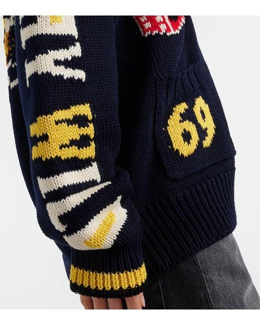 Stella McCartney Blue Intarsia Cotton Zip-Up Cardigan