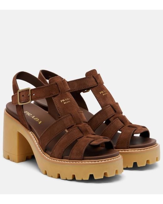 Prada Brown Suede Platform Sandals