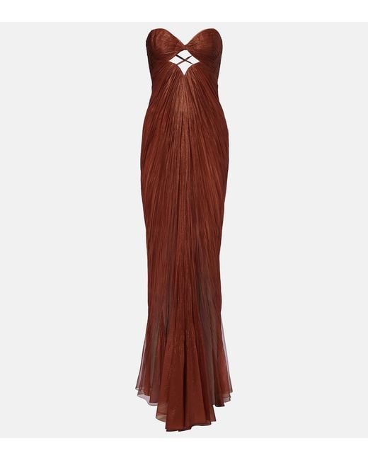 Maria Lucia Hohan Red Rachel Draped Silk Muslin Bustier Gown
