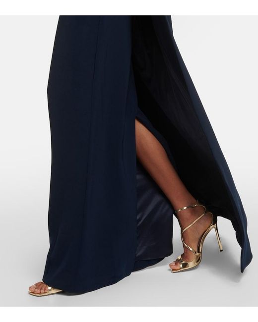 Jenny Packham Blue Loretta Cape-effect Crystal-embellished Crepe Gown