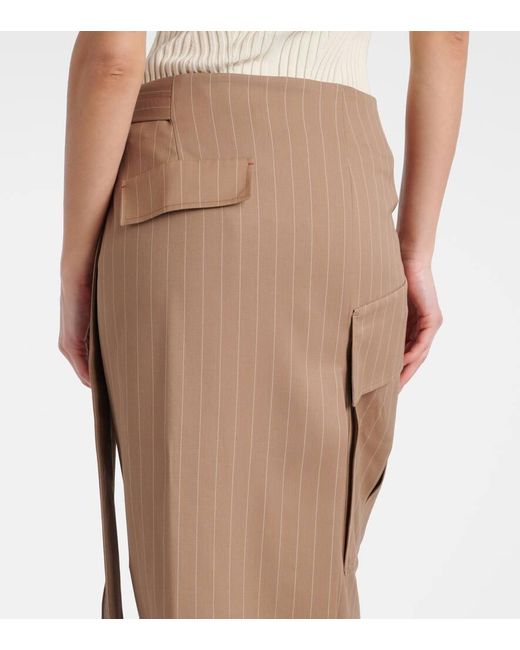 Jupe Midi En Laine A Fines Rayures Victoria Beckham en coloris Natural