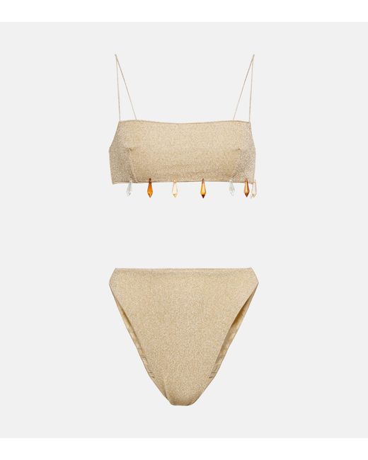 Oséree Lumiere Sporty Crystalembellished Bikini Set in Natural Lyst