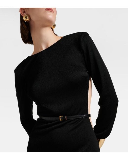 Saint Laurent Black Cassandre Slim Leather Belt