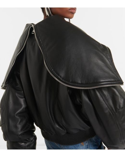 The Attico Black Oversize-Bomberjacke Aus Leder