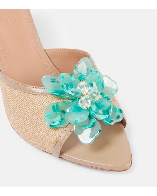 Malone Souliers Blue Cyd 70 Embellished Leather-Trimmed Mules