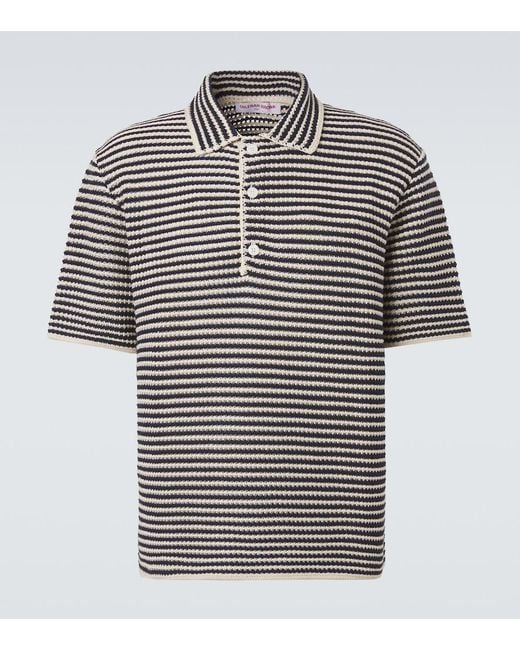 Orlebar Brown Blue Lowry Striped Crochet Cotton Polo Sweater for men
